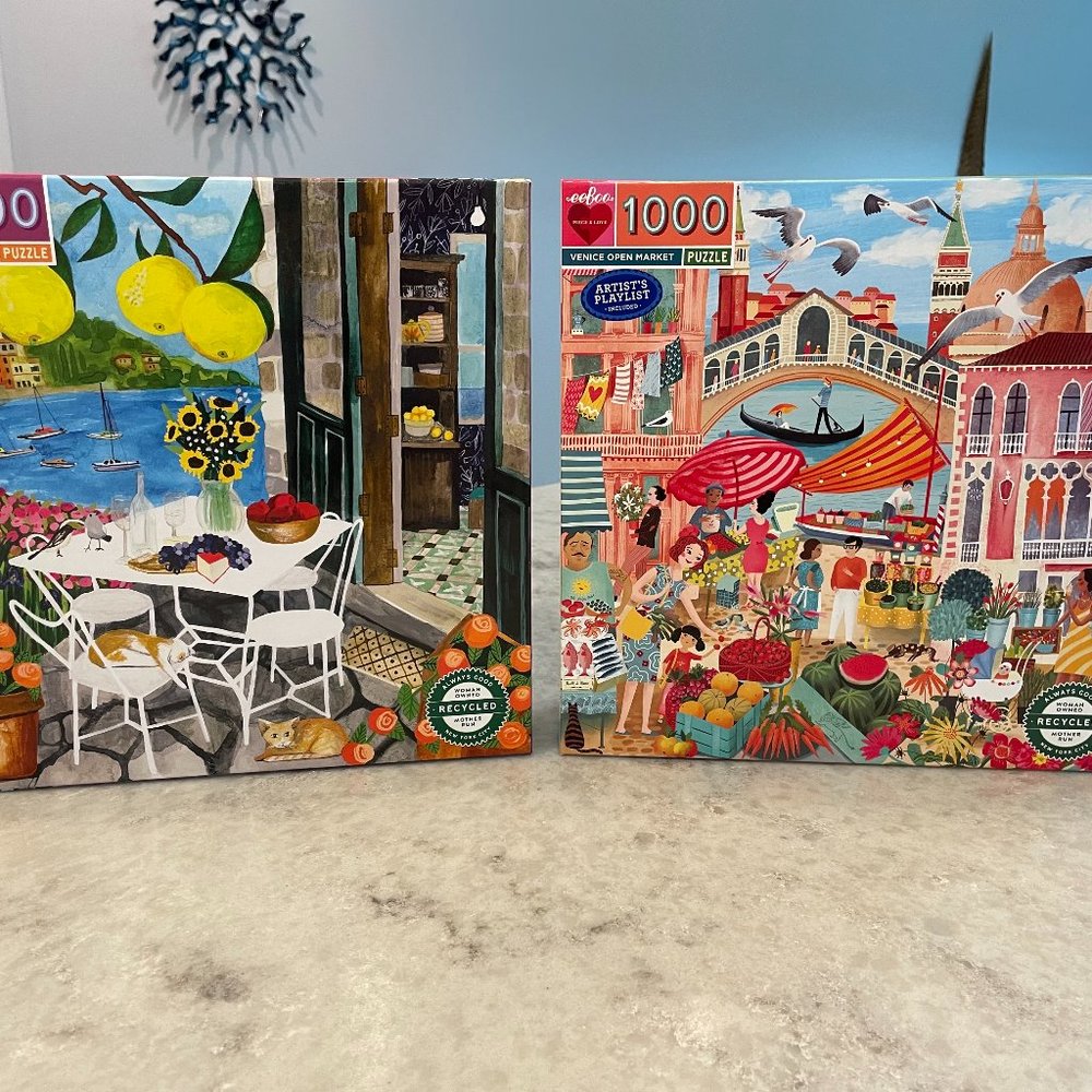 eeBoo Cats in Positano Puzzle and Venice Open Market Puzzle
